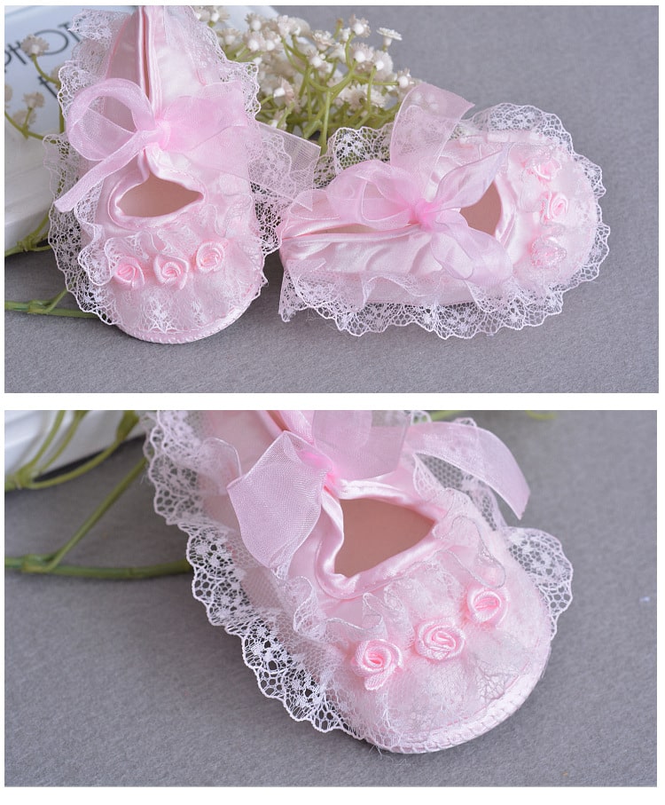 Ieftin nannie Papuci Bebe Rose Roz - 12 cm