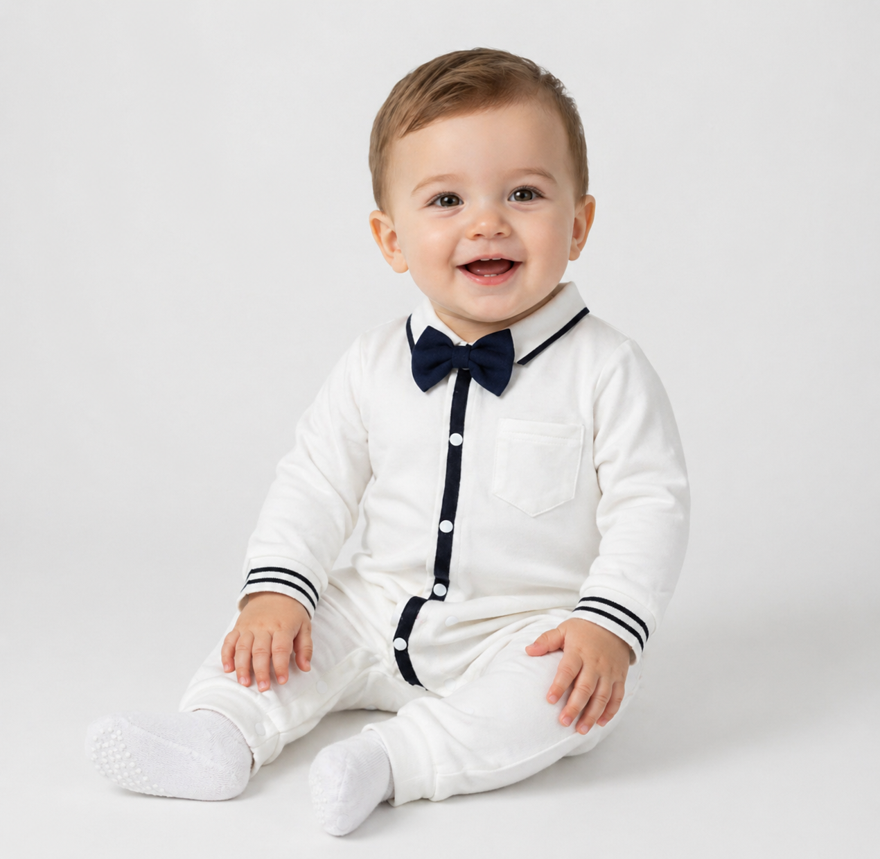 Salopeta Alba Baieti Cu Papion Antonio