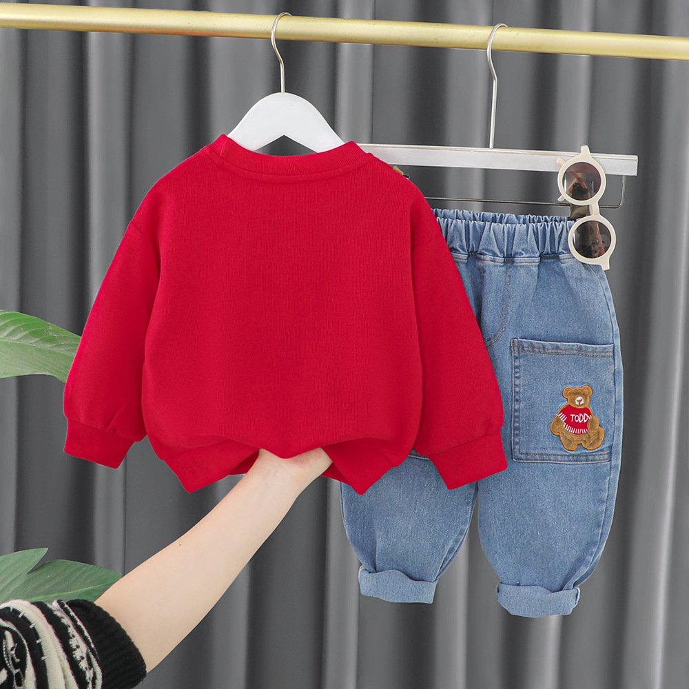 Compleu Bluza Rosie si Pantaloni Albastri Cute Bear