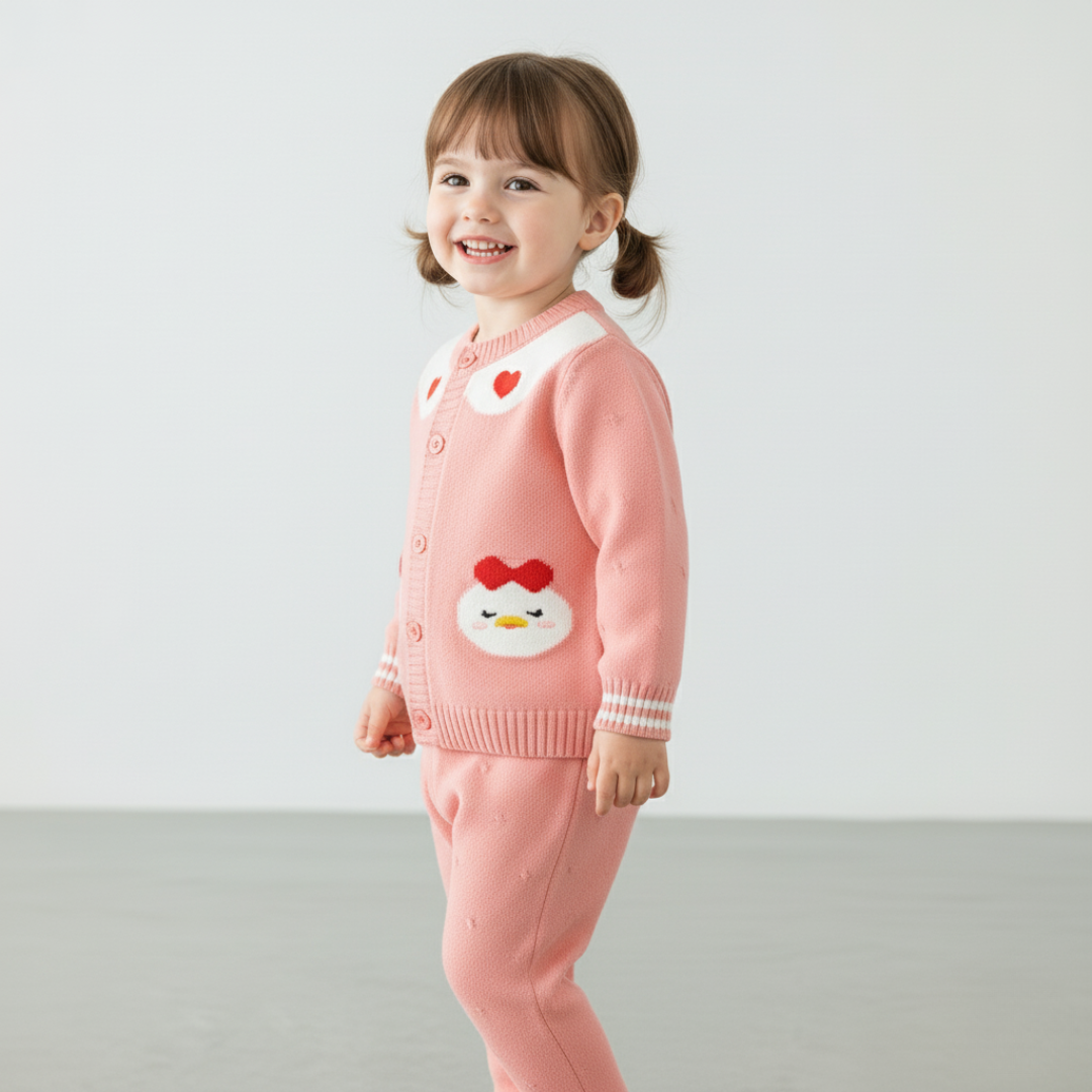 Compleu Roz Fetite Tricotat Daisy