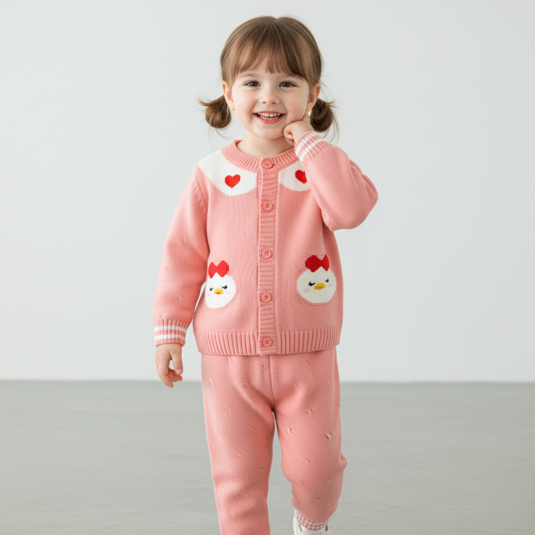 Compleu Roz Fetite Tricotat Daisy