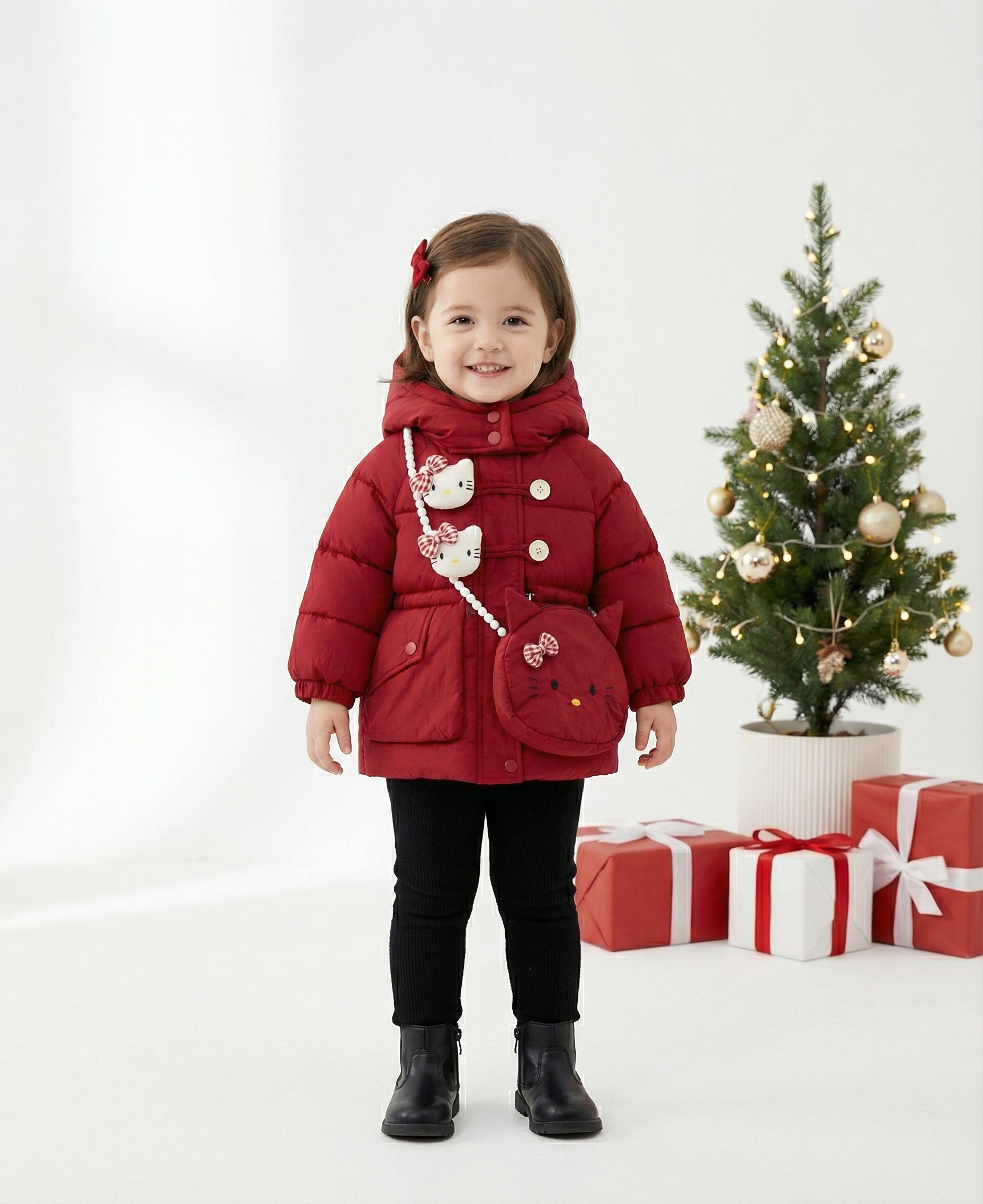 Geaca Rosie Fetite cu Pisici si Poseta