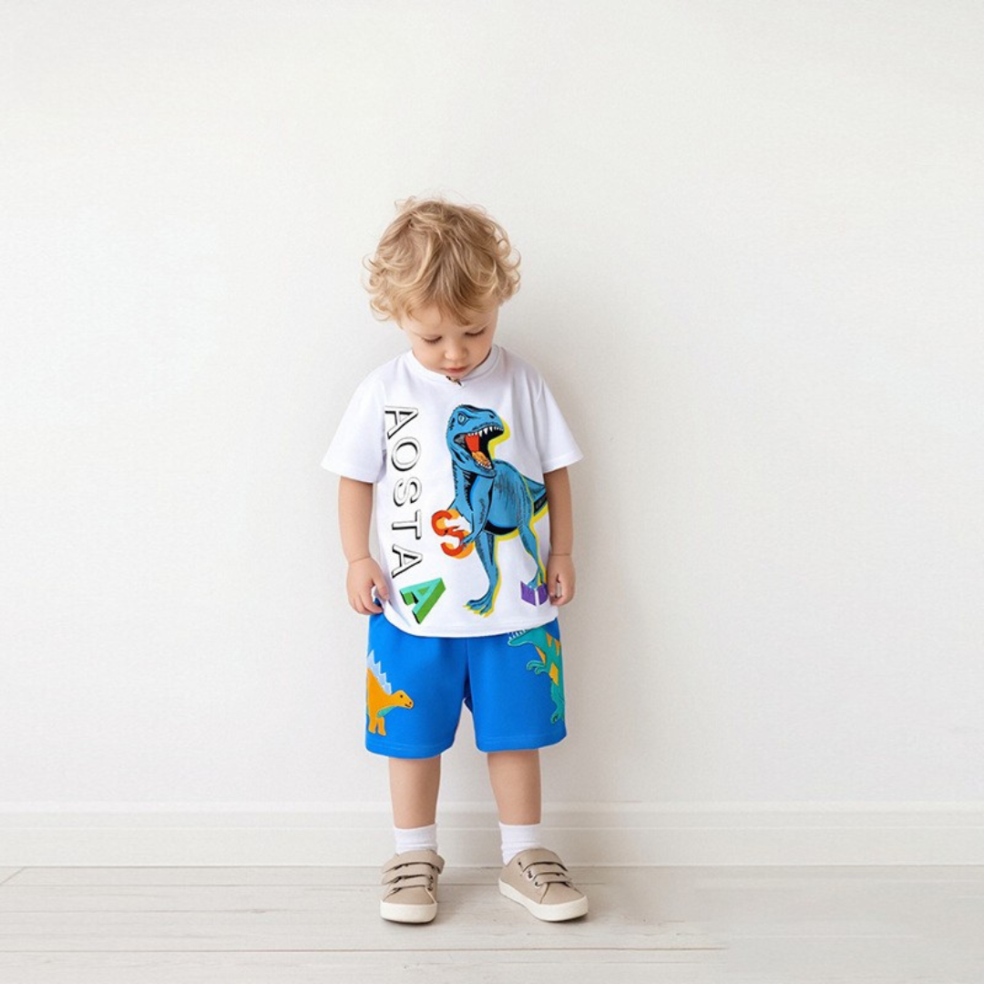 Compleu 2 Piese Băieți Tricou Alb și Pantaloni Albaștri Axel