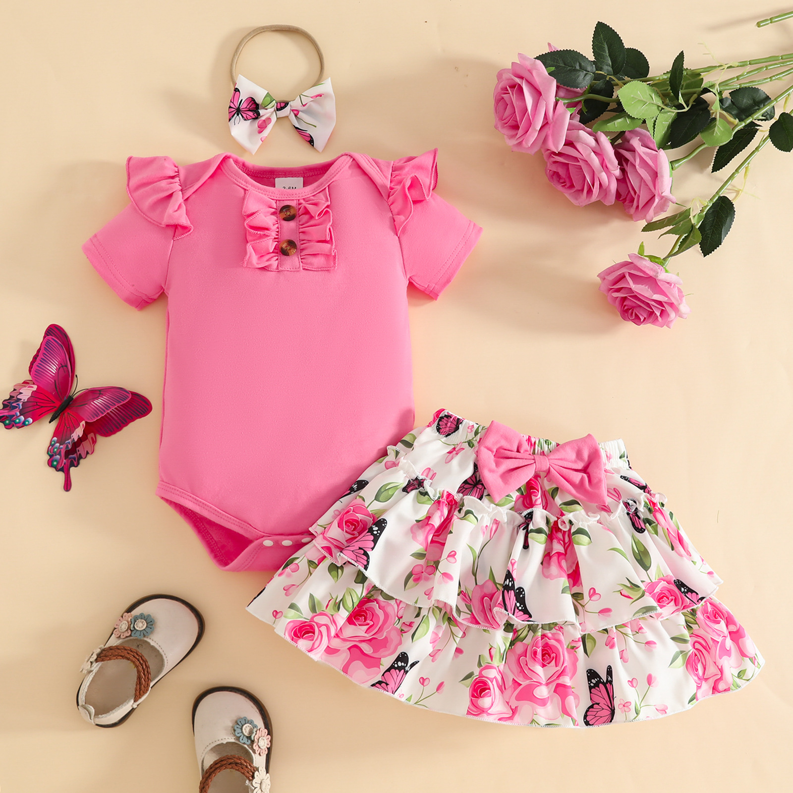 Compleu Fetițe Roz 3 Piese Little Rose Tatiana1