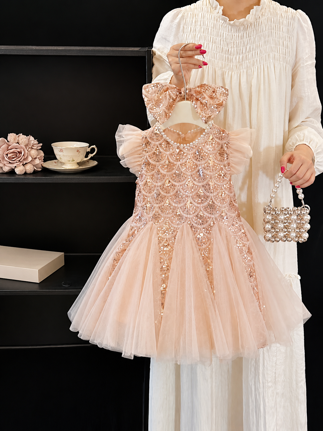 Rochie Fetițe Paiete și Tulle Rose Gold Carla