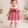 Rochiță Fetițe Carouri Roșu cu Alb Broderie Cireșe Isabella
